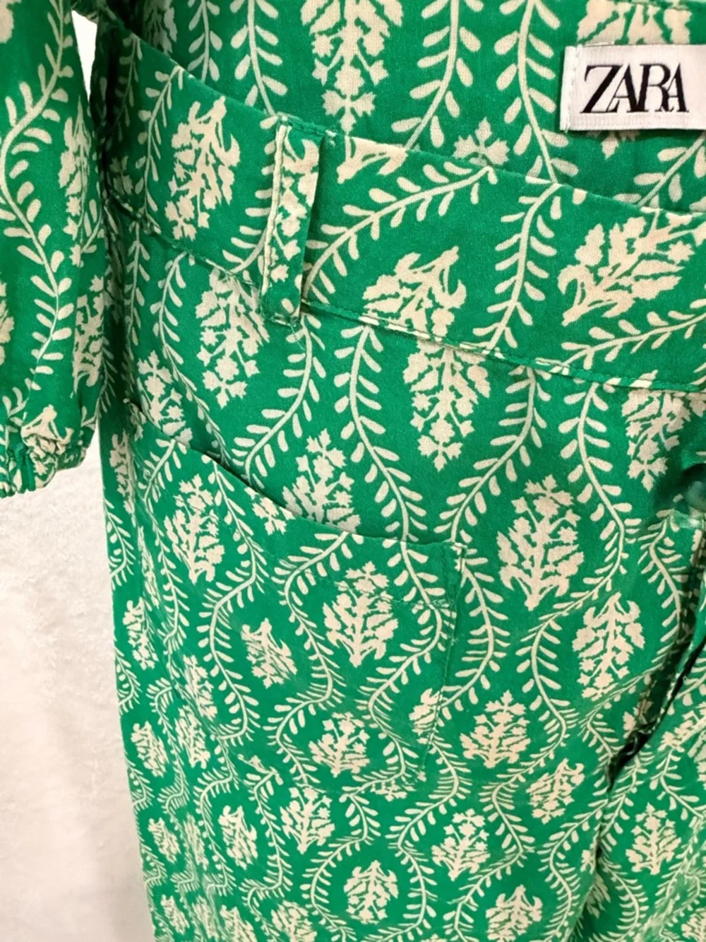 Zara matching set green print crop blouse wide leg pants S resort chic - Picture 7 of 11